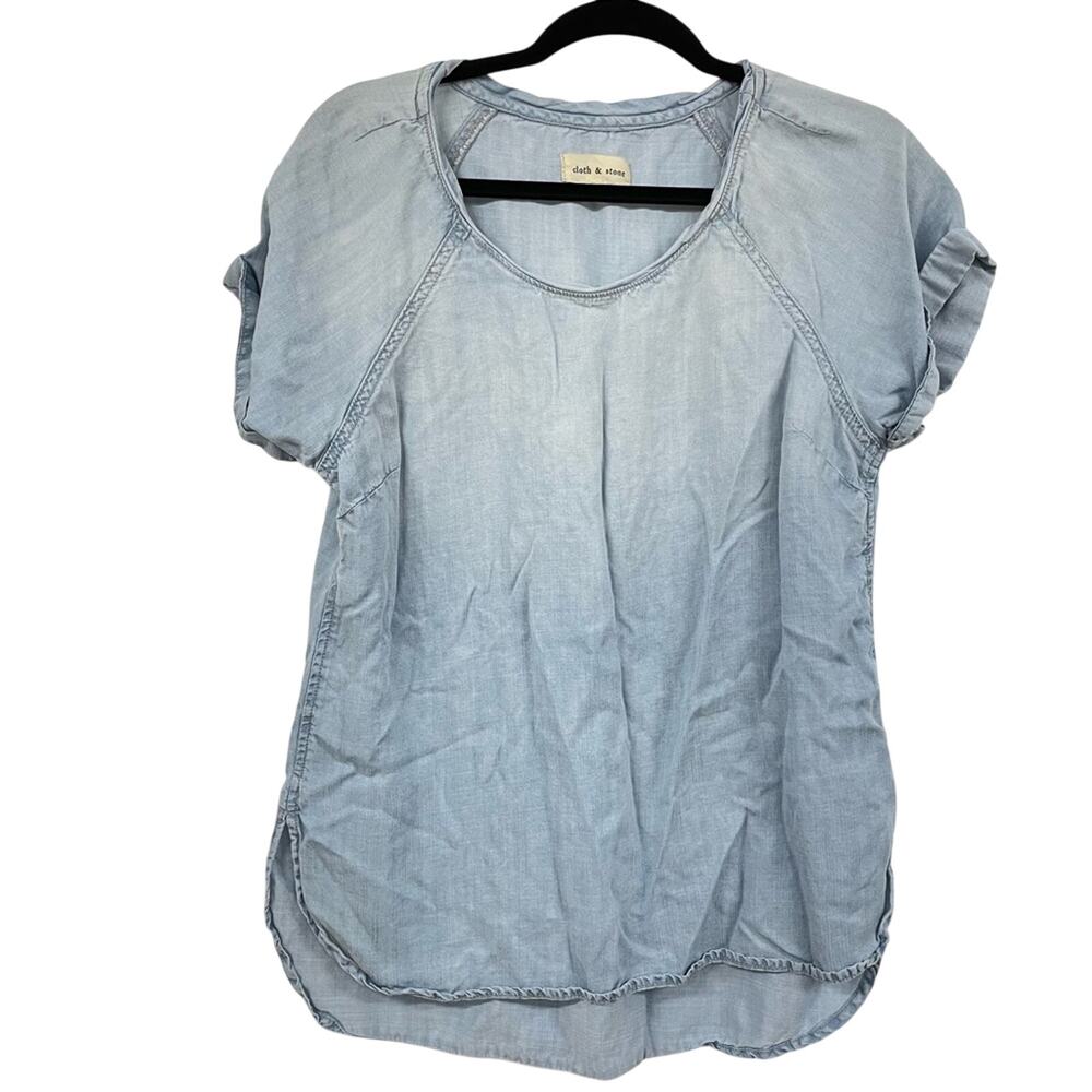 Cloth & Stone Chambray Short Sleeve Womens Blouse S Boho Beachy Coastal Cowboy